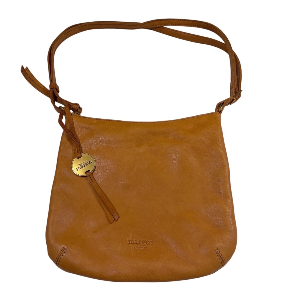Margot New York Crossbody Bag Small Cognac Brown Leather Adjustable Strap Gold